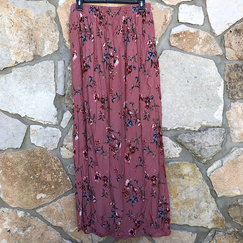 Dusty Pink Floral Maxi Skirt